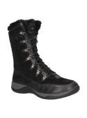 Calzado de invierno negro, bota alta de cuero para mujer, estilo casual y cómodo.