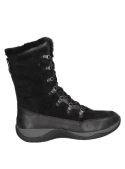 Bota de cuero negra con forro de chiporro, diseño casual para invierno.