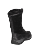 Botas negras casuales de cuero con taco plano, cómodas y cálidas para mujer.