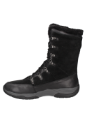 Elegante bota negra de caña alta en cuero sintético, perfecta para el frío.
