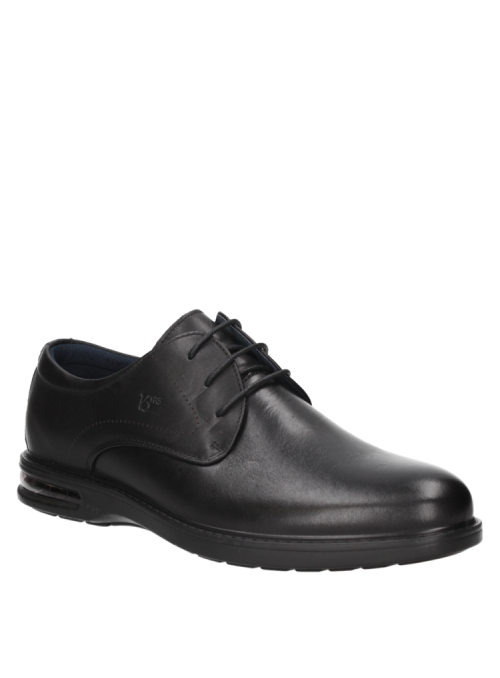 Zapato derby negro de cuero para hombre, estilo casual, elegante y cómodo.