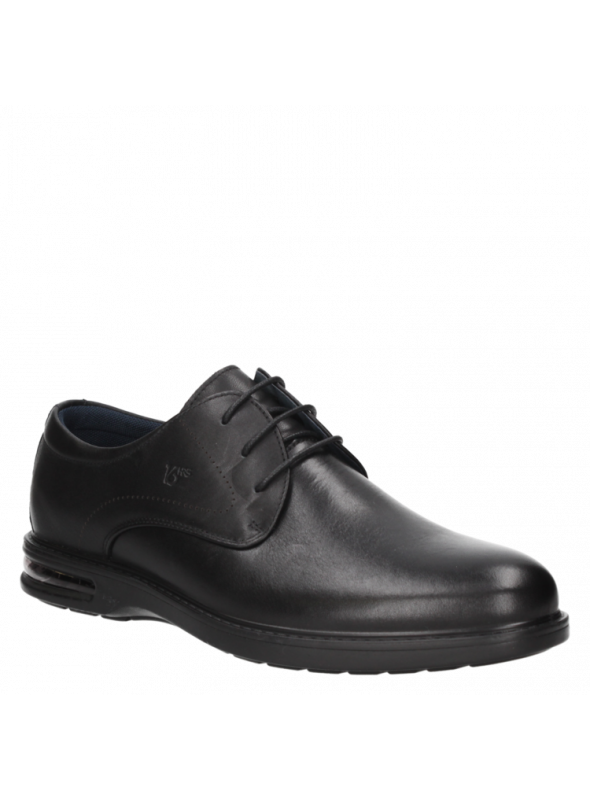 Zapato derby negro de cuero para hombre, estilo casual, elegante y cómodo.