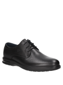Zapato derby negro de cuero para hombre, estilo casual, elegante y cómodo.