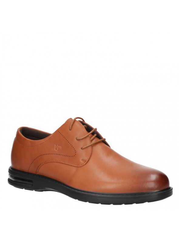 Zapato derby negro de cuero para hombre, estilo casual, elegante y cómodo.