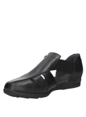 Sandalia de cuero negro para mujer, ideal para uso diario y confort.