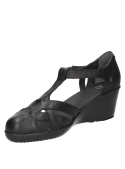 Sandalia de cuero negro con diseño confortable y ligero.