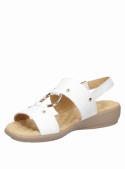 Sandalia blanca de cuero para mujer, estilo informal, con punta abierta y taco plano de 3.5 cm.