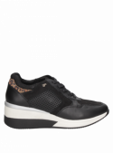 zapatilla de cuero negro para mujer, estilo urbano, taco de 6 cm, sensación prolongada de descanso.