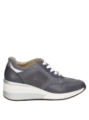 zapatilla de cuero azul para mujer, estilo urbano con forro de poliuretano