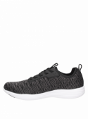 zapatilla urbana negra de mujer, estilo juvenil, textil y sintético, suela plana de 3.2 cm.