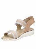 Sandalia de cuero beige para mujer, diseño informal con taco plano de 4 cm y punta abierta.