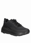 Zapatilla negra para mujer, fabricada en material sintético, diseño suave y maleable para el día a día.