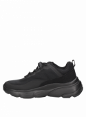Zapatilla negra de material sintético, diseño moderno y juvenil, perfecta para actividades urbanas.