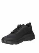 Zapatilla urbana negra para mujer con taco plano de 5.5 cm y punta redonda, ideal para uso diario.