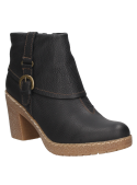 Botín negro de cuero para mujer con diseño casual, hebilla decorativa y costura visible para un look urbano refinado.