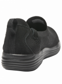 zapatilla de mujer negra con punta redonda, confeccionada en cuero y textil, perfecta para uso diario