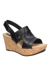 Sandalia de cuero negra para mujer, diseño informal con taco cuña cómodo.