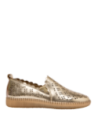 Zapato de cuero oro casual para mujer con taco plano de 3.3 cm y punta redonda.