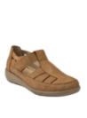 Zapato casual de cuero camel para mujer con taco cuña de 3.3 cm, ideal para uso diario.