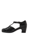 Zapato casual de cuero negro para mujer, destacando su forro de steam pu y confort.