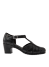 Zapato negro casual de cuero para mujer con taco bloque y punta redonda, ideal para uso diario.