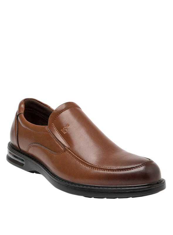 Horma amplia y diseño anatómico en zapato negro de cuero para hombre, estilo casual.