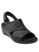 Sandalia de cuero negro para mujer, estilo casual, con punta redonda y plantilla cómoda.