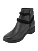 Botín casual de cuero negro para mujer, diseño cómodo con tecnología de adaptación anatómica.