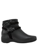Botín negro de cuero casual para mujer, ideal para invierno, con taco plano de 5 cm y punta cuadrada.