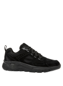 Zapatilla negra casual para hombre con diseño robusto en cuero y textil, ideal para un look athleisure moderno.