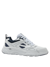 Zapatilla blanca de cuero para hombre, estilo casual y robusto, combina diseño deportivo y casual con cordones estándar.
