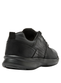 Zapato negro de cuero y textil para hombre, estilo contemporáneo deportivo, adecuado para ocasiones informales.