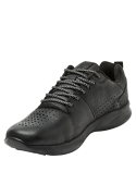 Zapato urbano negro para hombre, cuero/textil, con perforaciones para ventilación, perfecto para un look relajado.