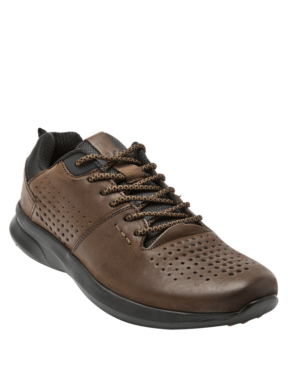 Calzado casual negro para hombre, estilo athleisure, cuero/textil, ideal para caminar cómodamente largas distancias.