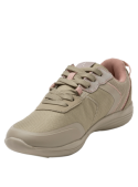 zapatilla beige casual para mujer con diseño deportivo moderno, cordones ajustables y suela de goma con buen agarre.