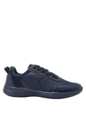 Zapatilla deportiva azul casual para mujer, con tirador en el talón para fácil colocación y ajuste.