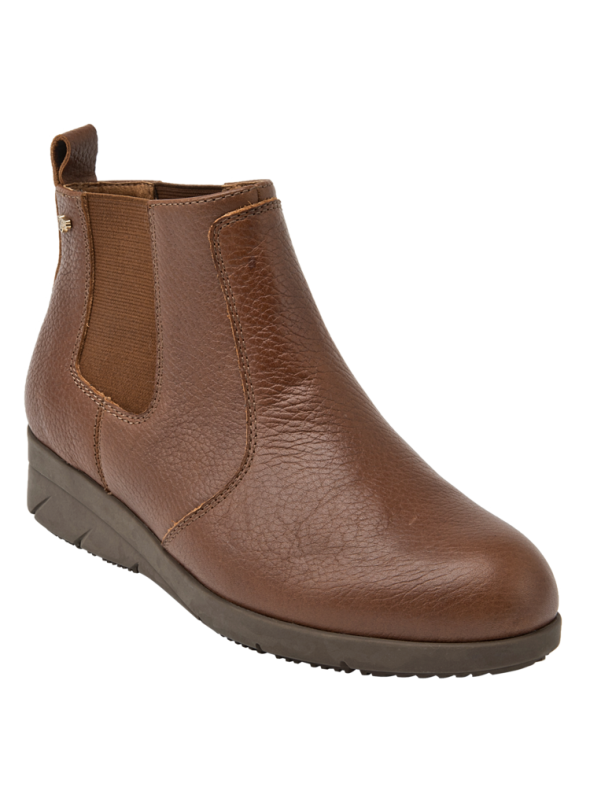 Botín negro de cuero con detalles elásticos, diseño Chelsea para mujer, perfecto para días fríos.