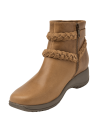Botín camel de cuero para mujer, estilo casual, ideal para invierno, con punta cuadrada y taco plano de 5 cm.