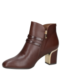 Botín café de cuero para mujer con diseño elegante y contemporáneo, ideal para uso diario o eventos formales.