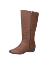 Bota de cuero café para mujer, diseño elegante con caña alta, perfecta para un look chic y femenino en climas fríos.