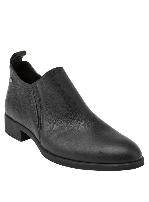 Botín negro de cuero para mujer, casual y resistente, ideal para uso diario en invierno.