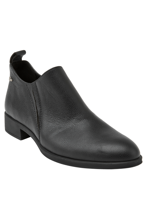 Botín negro de cuero para mujer, casual y resistente, ideal para uso diario en invierno.