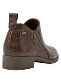 Botín de cuero café para mujer, estilo casual, ideal para invierno, con punta redonda y taco plano.