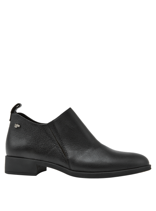 Botín negro de cuero para mujer, casual y resistente, ideal para uso diario en invierno.