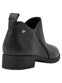 Botín negro de cuero para mujer, estilo casual, ideal para invierno, con punta redonda y taco plano.