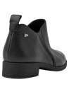 Botín negro de cuero para mujer, estilo casual, ideal para invierno, con punta redonda y taco plano.
