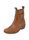 Botín Chelsea camel de cuero para mujer, estilo versátil y anatómico.