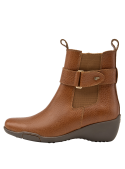 Botín Chelsea camel de cuero para mujer, con taco plano de 5 cm y ajuste elástico.
