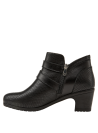 Botín negro de cuero para mujer con diseño clásico y elegante, ideal para combinar con atuendos casuales y semi-formales.