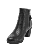Botín de cuero negro, estilo casual para mujer, con patrón entrecruzado y lazo decorativo, perfecto para eventos sociales.